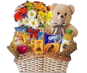 08-CESTA DE CAFÉ COM URSO + BUQUÊ